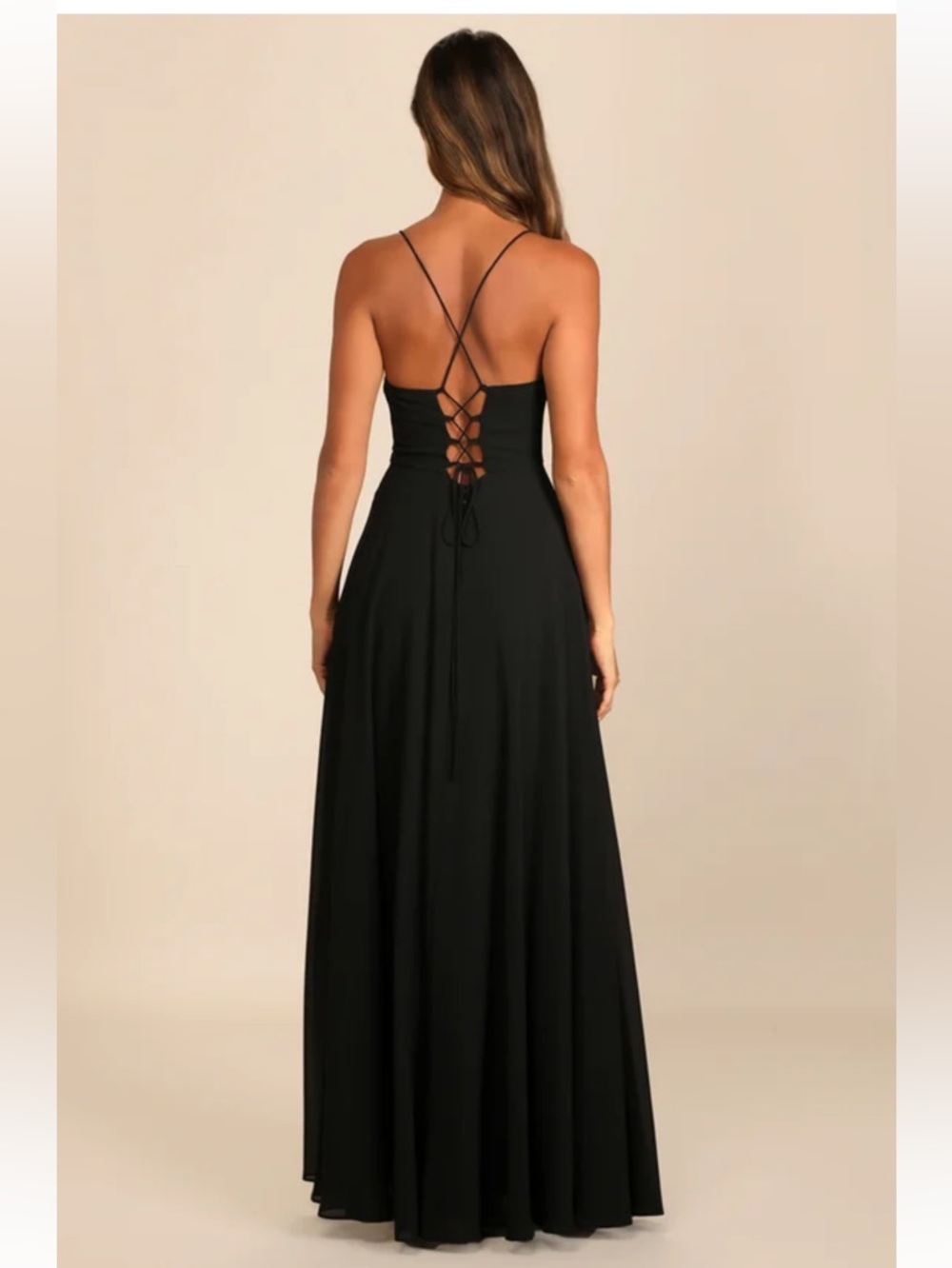 NWT Lulus Romantically Speaking Black Cowl Lace-Up Maxi Dress - Picture 4 of 11